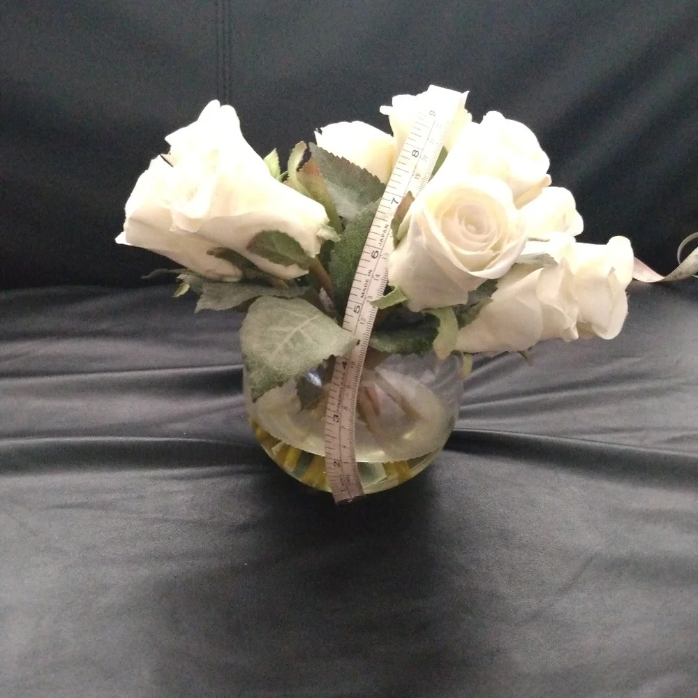 Beautiful, Faux, White Roses in Glass Vase
